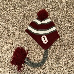 OU Maroon and Gray Pom-Pom Beanie